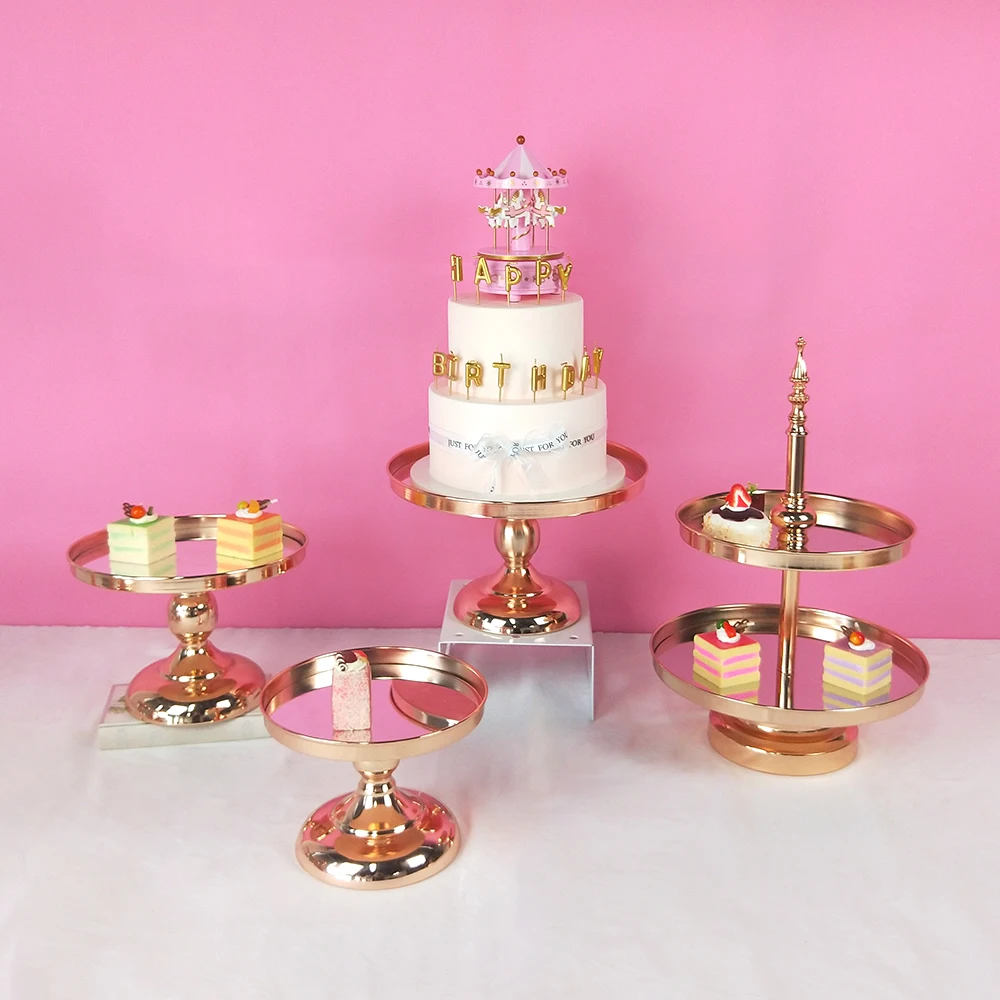 4pcs gold FFriday 3-7 шт золотые вечерние свадебные хрустальные круглые металлический набор зеркальный десерт торт стенд - Цвет: 4pcs gold