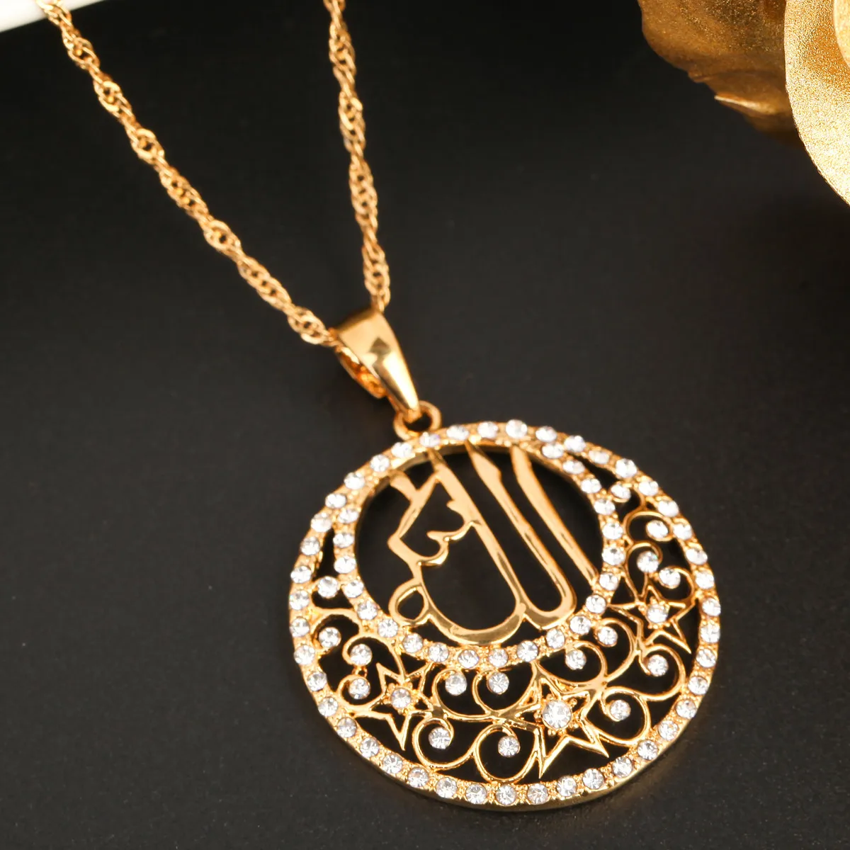 Модное ожерелье с подвеской 24 каратным золотом кристаллами мусульман Аллах