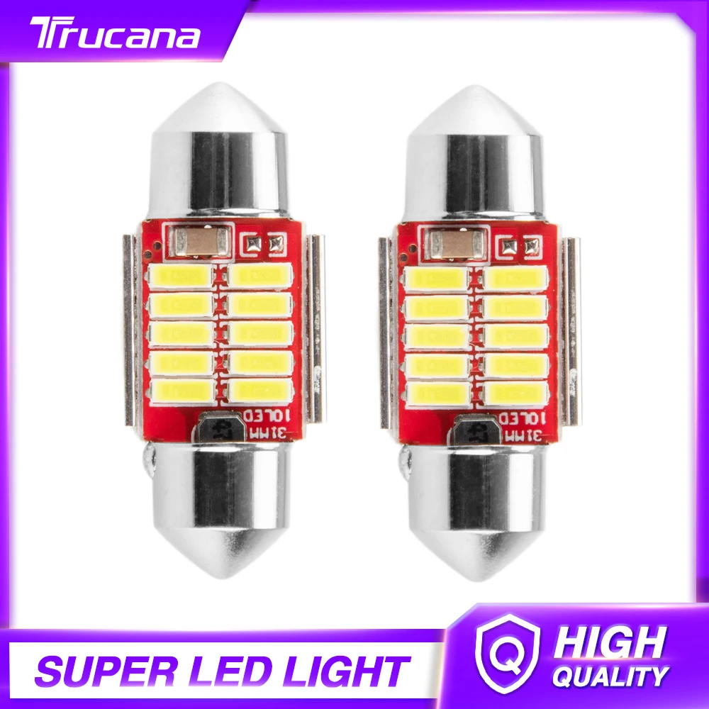 

Trucana 2pcs Dome Festoon Car Light CANBUS Error Free C5W LED Lamp Auto Bulb Interior Light 31mm 10SMD 4014 LED White 12V