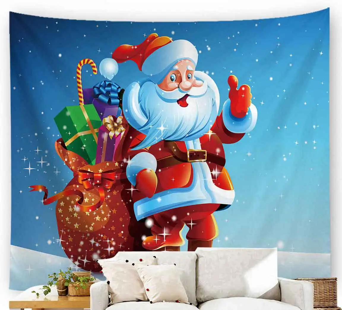 Рождественский фон с рисунком деда мороза настенный гобелен для окна украшение