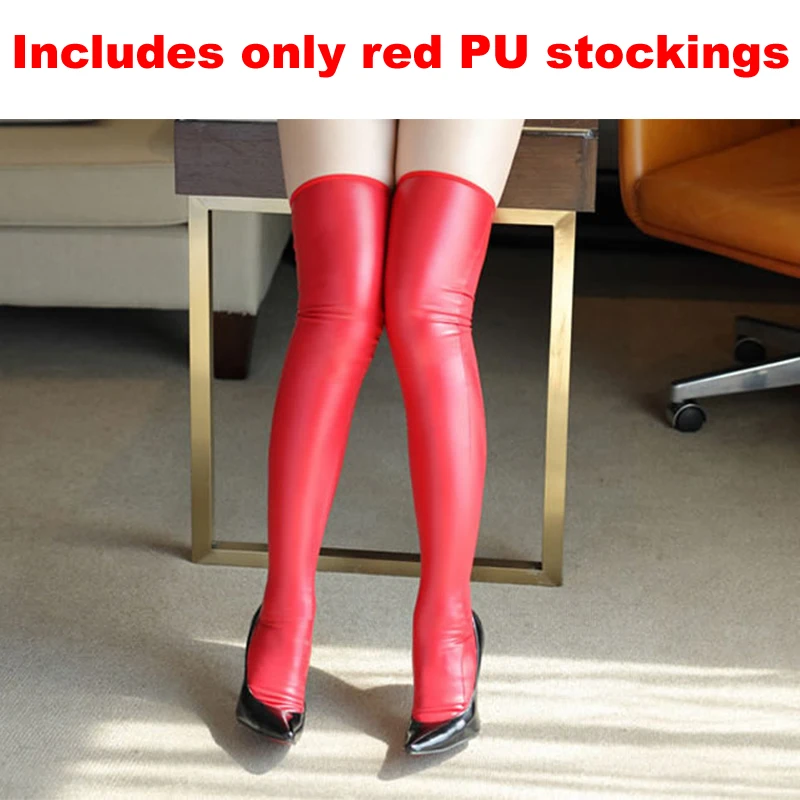 Only Red Stockings Сексуальные Чулки Нижнее белье сексуальный латекс PU блестящий влажный вид высокие чулки искусственная кожа длинные женские носки выше колена носки - Цвет: Only Red Stockings