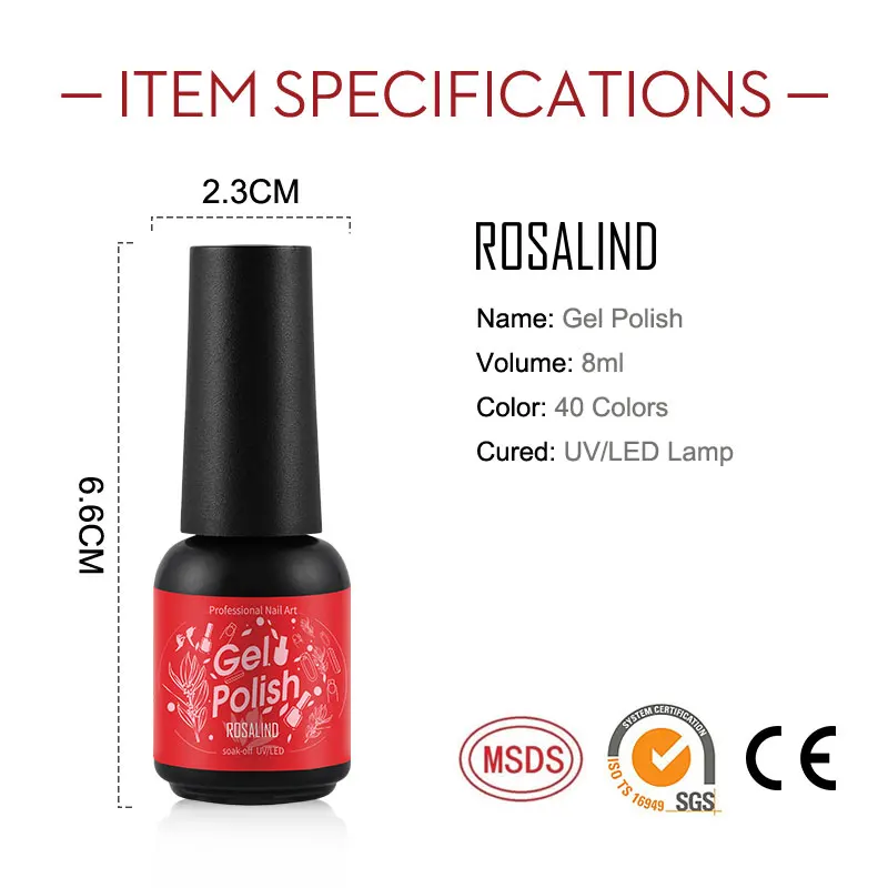 

ROSALIND Gel Hybrid Varnish 8ML Gel Nail Polish Set All For Manicure Lacquer Semi Permanent uv Gel Lak Base Top Coat