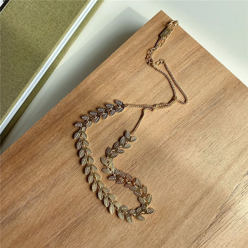 

POFUNUO Real 925 Sterling Silver Women Cute Romantic 18K Gold Plated Chokers Girls Geometric Sexy Leaf Shape Clavicalis Chokers