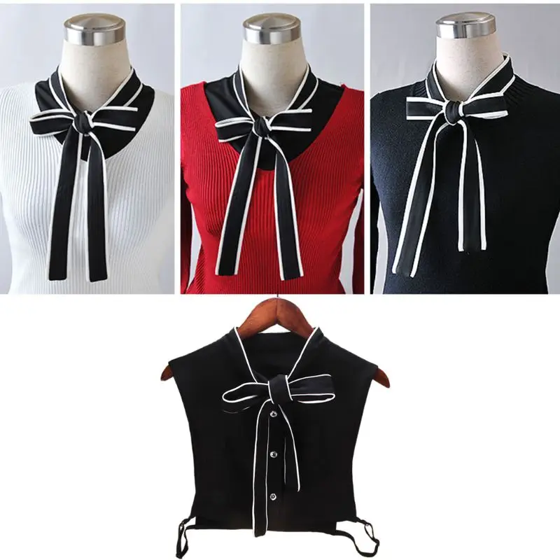 Женский белый ленточный галстук-бабочка с воротником пуговицами Съемная