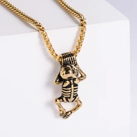 exaggerated domineering stainless steel 304 cast skeleton head whole body bone pendant mans necklace