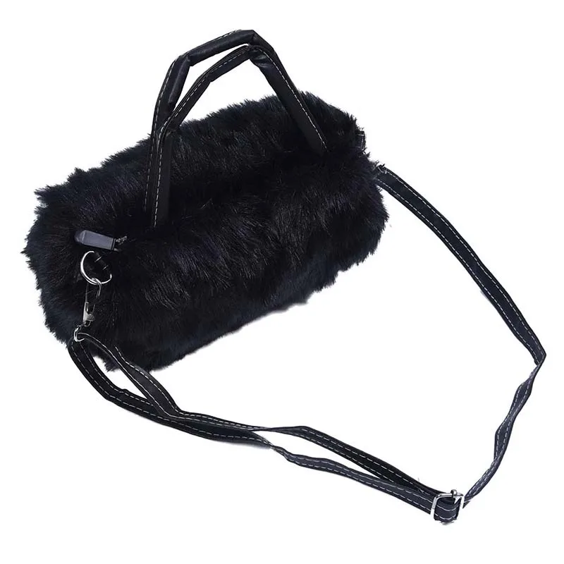 Красивая меховая кожаная сумка на плечо зимняя черная|Сумки с ручками| |