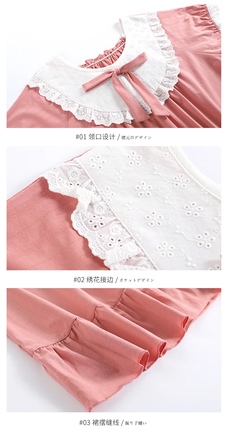 

2021 Summer New Jacquard Cotton Nightgown Court Princess Style Nightdress Round Neck Short-Sleeved Lace Sleeping Dress Women