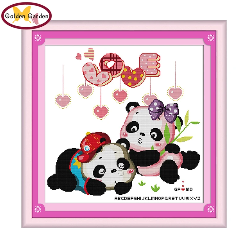 

GG Panda Lovers Cartoon Counted Cross Stitch 11CT14CT DIY Kits Needlework Embroidery Joy Sunday Cross Stitch Sets for Kids