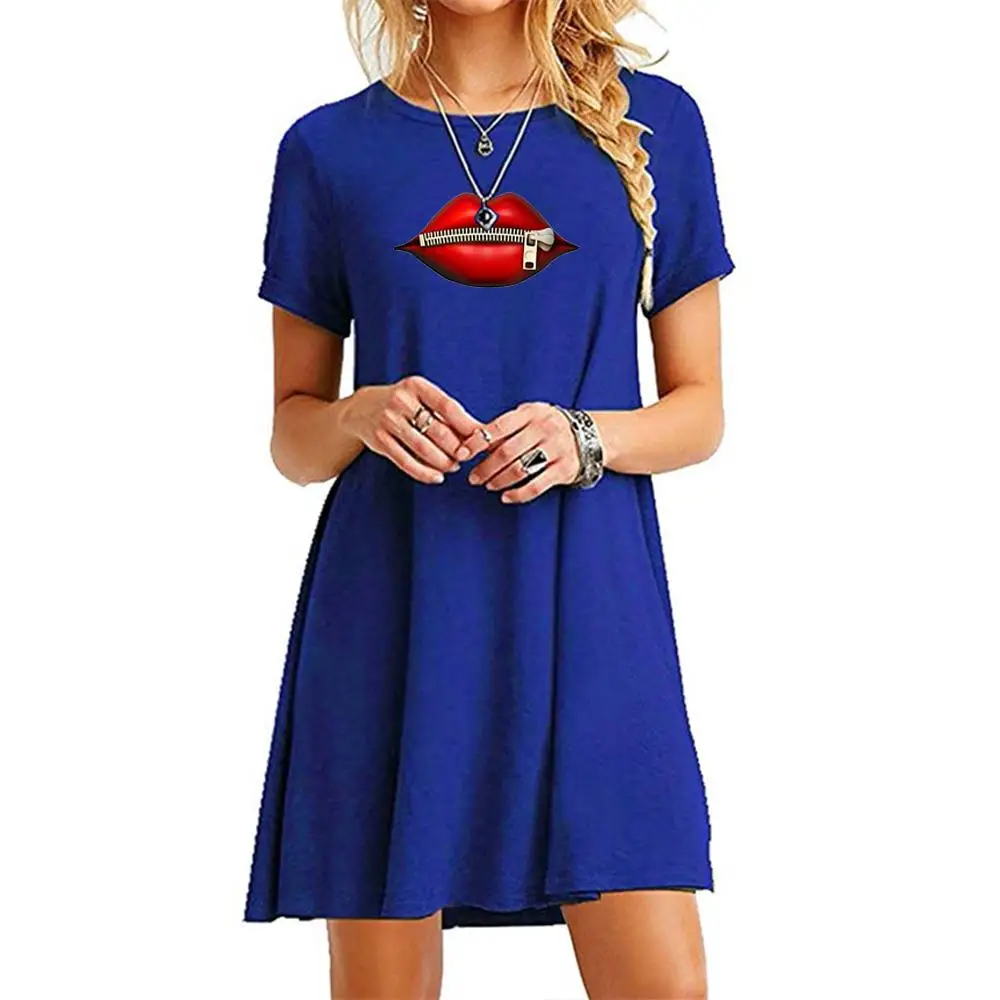 

2021 Summer Casual Boho Beach Dresses Womens O-Neck printing Party Dress Short Sleeve Loose Mini Dress