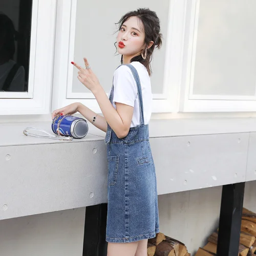 Denim Two Piece Set Top And Skirt Suspender Jean Suit Korean Women 2 Sets Clothing With Skirts Ensemble Femme Deux Pieces |