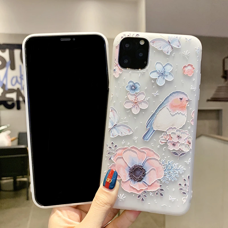Bird flower pattern semi-Xiuming TPU leisure mobile phone protection case for iPhone 11 pro max iphone 7 x xr and plus | Мобильные