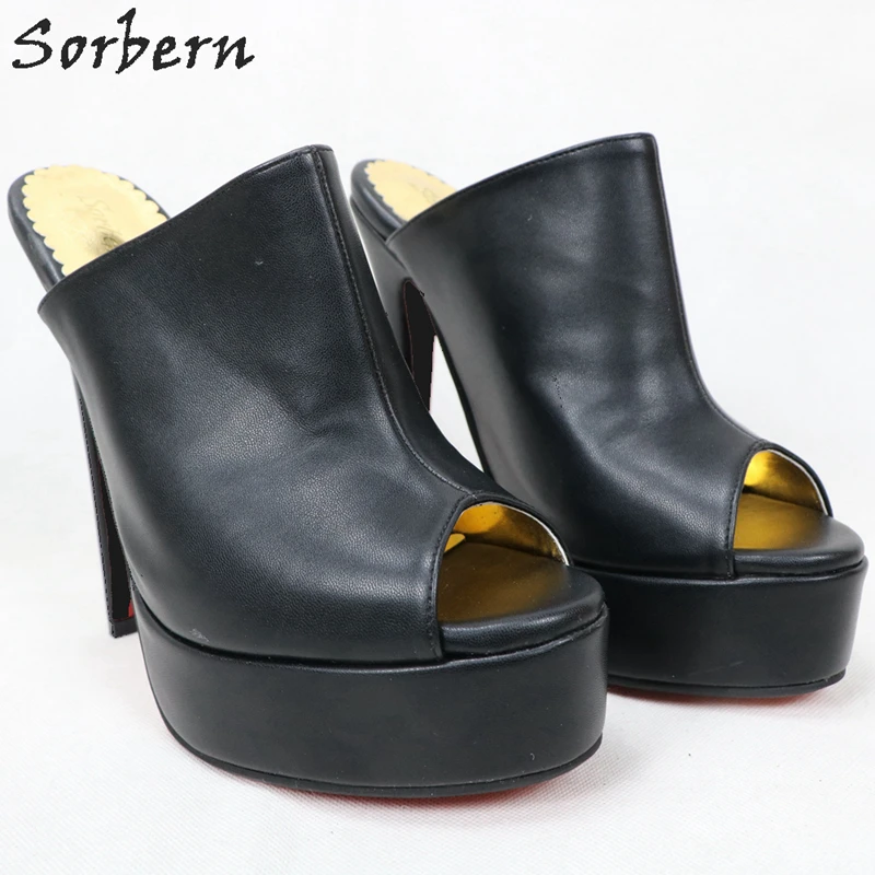 Sorbern/черные туфли без задника с открытым носком женская летняя обувь на платформе