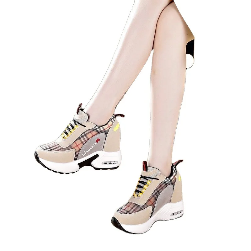 

Women's sneakers new 2020 thick soled student's high heeled slim leisure slope heel travel walking shoes comfortable breathable