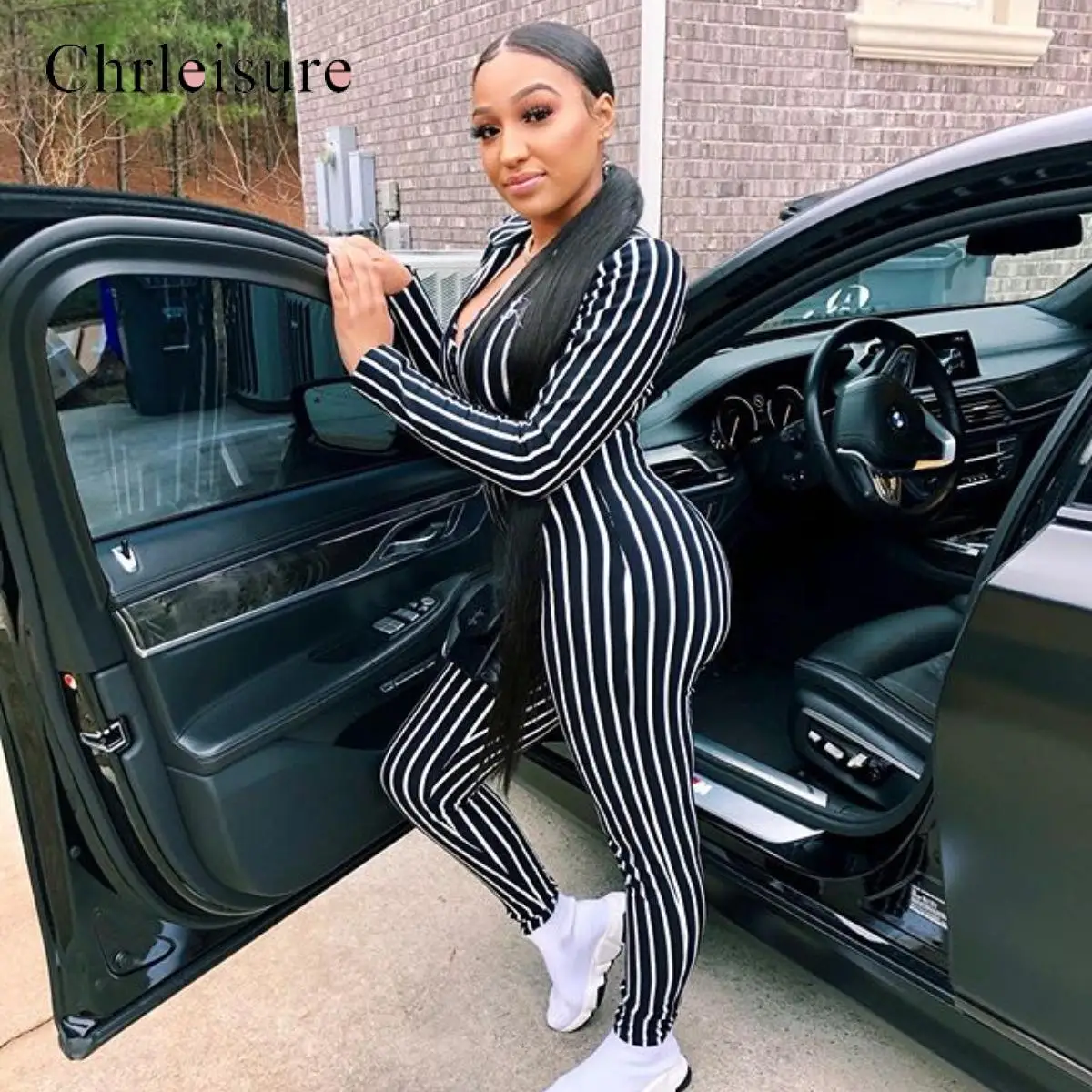 Женский спортивный комбинезон в полоску повседневный для тренировок и активного