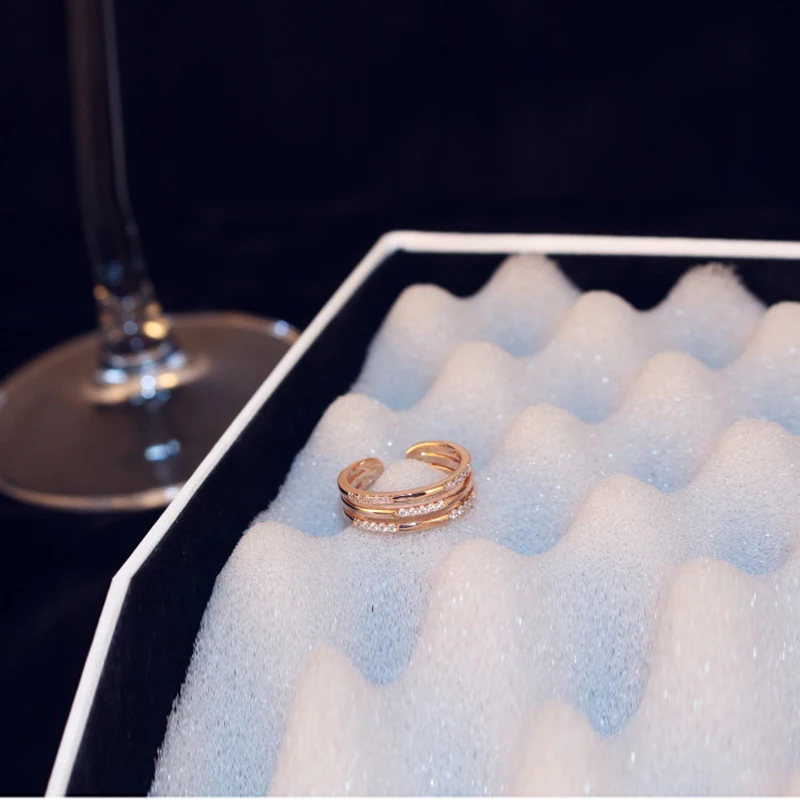 

Brand New Female Trendy Open Ring Rose Gold Metal Luxury 3 Layers Created Rings For Women Wedding Fine Jewelry