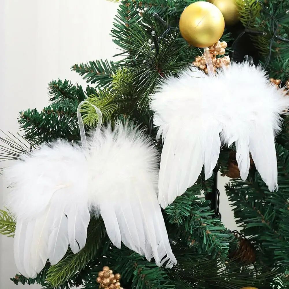 

Christmas Feather Wing Angel White Feather Wing Christmas Decoration Tree Pendant Accessories Pendant Wedding L6x0