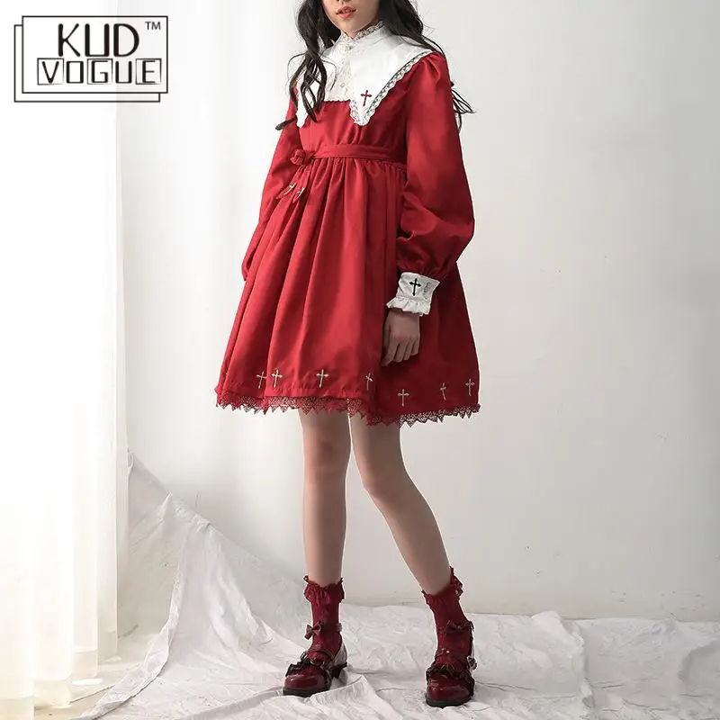 Женское платье с длинным рукавом вышивкой крестом и кружевами | Женская одежда