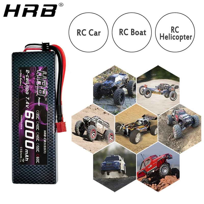 2 шт аккумулятор hrb lipo 2s 6000 мач 74 в 60c же