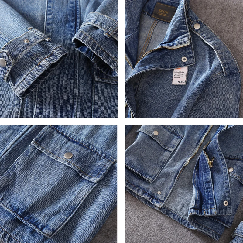 

Fashion Streetwear Men Jackets High Quality Zipper Closure Biker Coats Retro Blue Punk Denim Jacket Men Hip Hop Chaqueta Hombre