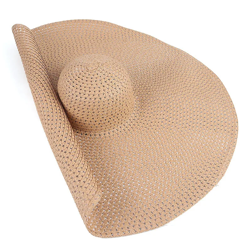 

25CM Hollow Wide Brim Oversized Beach Hats Women Large Straw Hat UV Protection Foldable Sun Hat