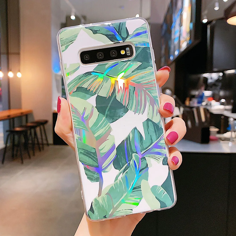 

Laser Plating Banana Leaf Phone Case For Samsung Galaxy A10 A20 A30 A30S A50 A50S A70 A505 A307 Ins Fahion Colorful Flower Cover