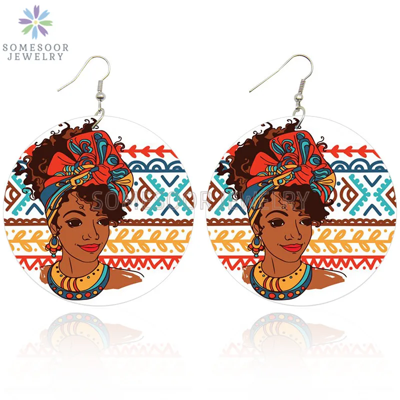 SOMESOOR винтажные афро этнические тканевые стильные деревянные серьги черные петли