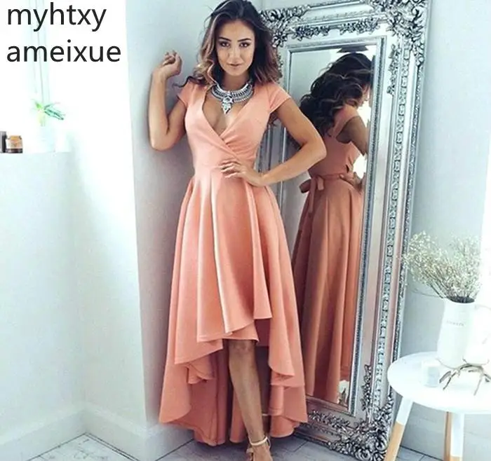 Высокие Низкие Короткие Выпускные платья 2020 Новейшие розовые сексуальные а