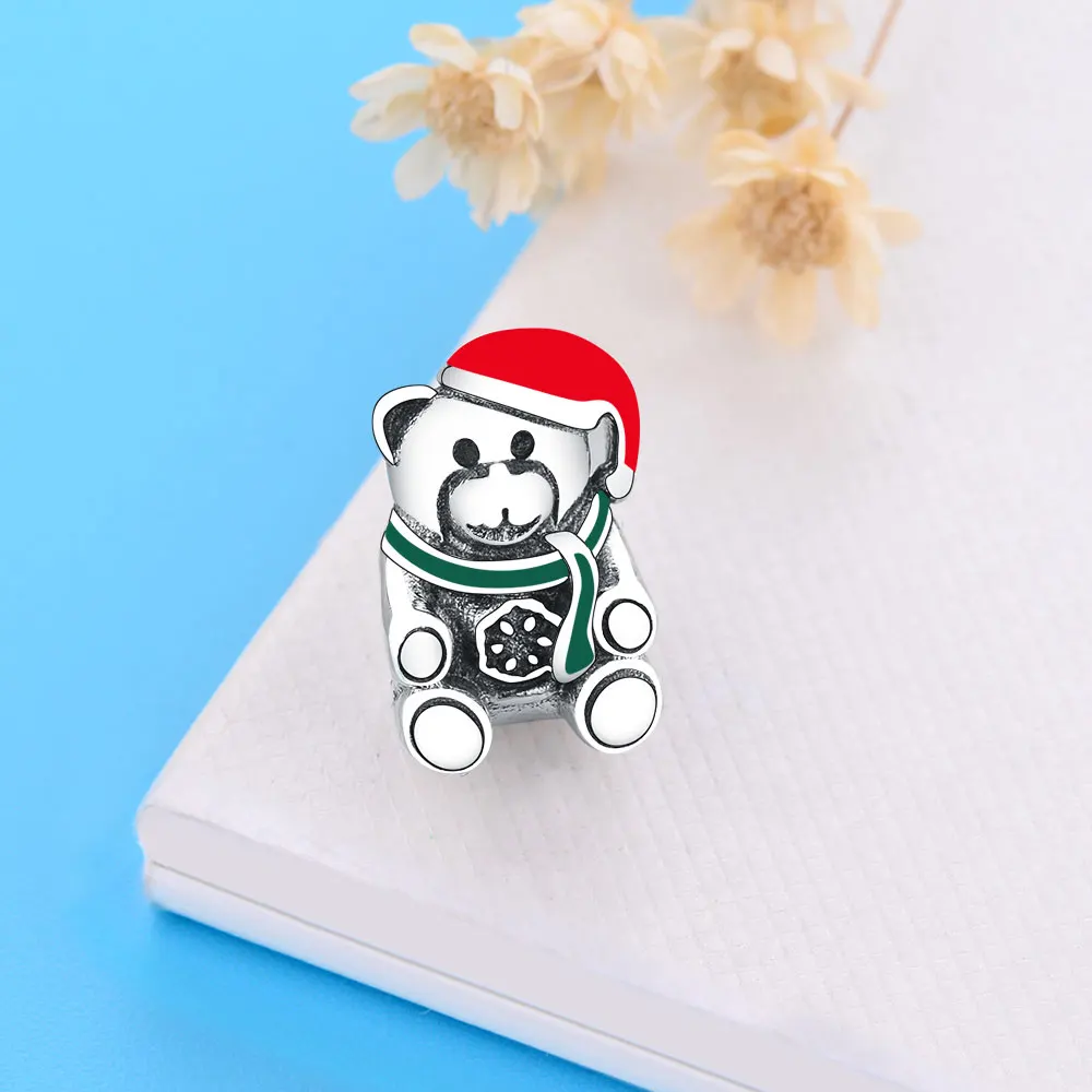 Подходящие оригинальные шармы Pandora Серебро 925 браслет Рождественский медведь