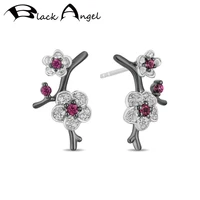 black angel luxury ruby plum blossom hua mulan 925 silver stud earrings 2020 new for women wholesale jewelry gift