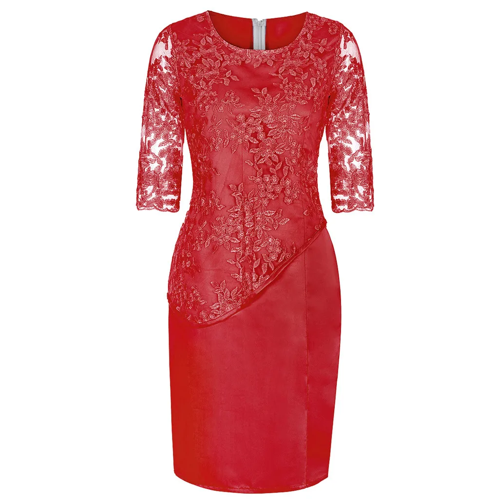 Плюс размер элегантное платье женское кружевное с коротким рукавом средней