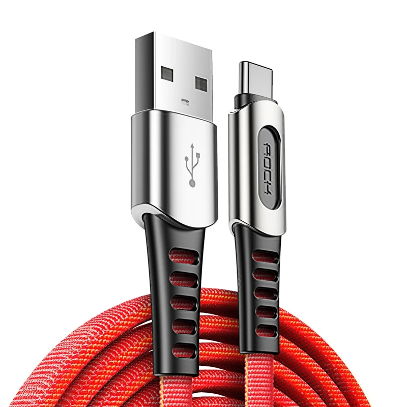 ROCK usb type C кабель 2.1A Быстрая зарядка и синхронизация данных шнур из цинкового сплава type-C телефонный кабель для samsung S10 Oneplus 7 Pro USB C провод - Цвет: Red
