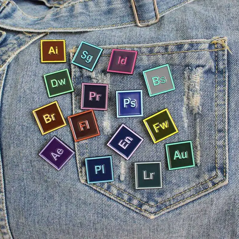 

PS AI Pr Au Lr Design Software Brooch For Men Women Photoshop Premiere Designer Jewelry Badge Shirt Denim Lapel Pins Ornament