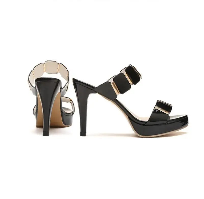

2019 Summer new high-heeled stiletto platform female slippers PU one-shouldered female sandals zapatos mujer B-443