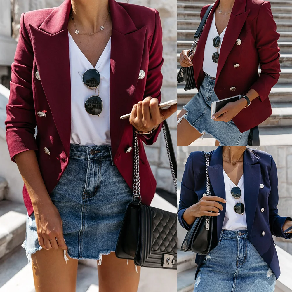 Женский Теплый блейзер с отложным воротником повседневный деловой длинным