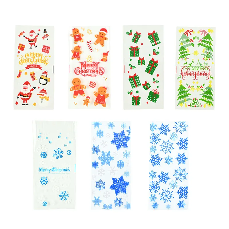 

50pcs Cartoon Santa Xmas Tree Snowman Snowflake Print Cellophane Bags for Christmas New Year Gift Candy Cookie Packaging Bags