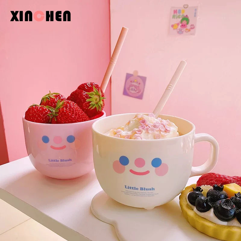 Креативная пластиковая чаша бутылка для воды с соломинкой Ins Милая смайлик чашка