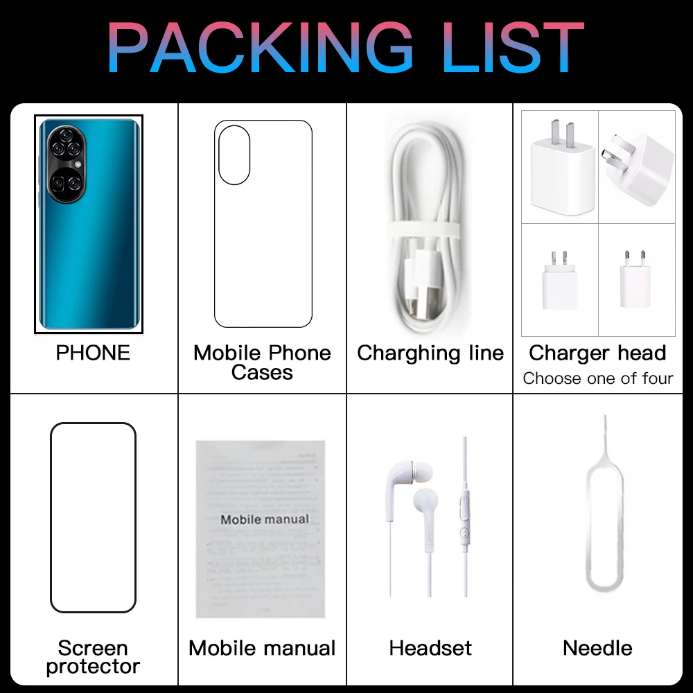 

Smartphone Android11 P50 Pro+ 7.3In Qualcomm 16GB 512GB 6800mAh 5G Global Version Mobile Phone HD Screen Cellphone Smartphone