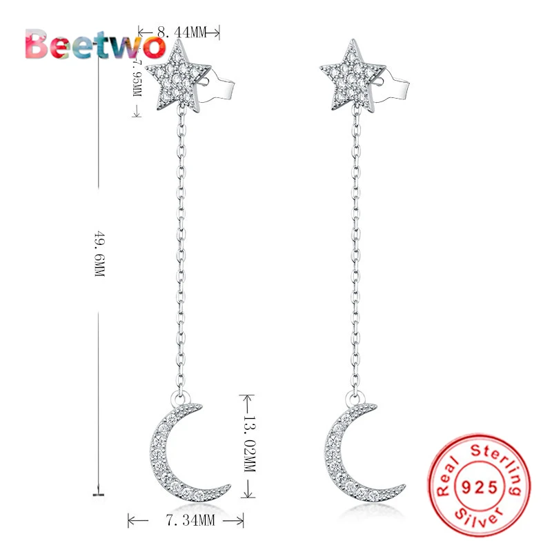 

Star Moon Link Chain Drop Earrings With Clear CZ For Women Earrings Lovely DIY Jewelry 925 Sterling Silver Earrings