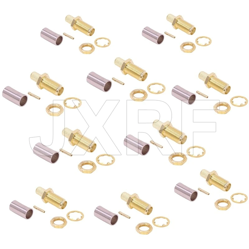 

JX Wholesale 10pcs RF connector SMA female Nut Bulkhead Crimp RG58 RG142 LMR195 RG400 RF Connector