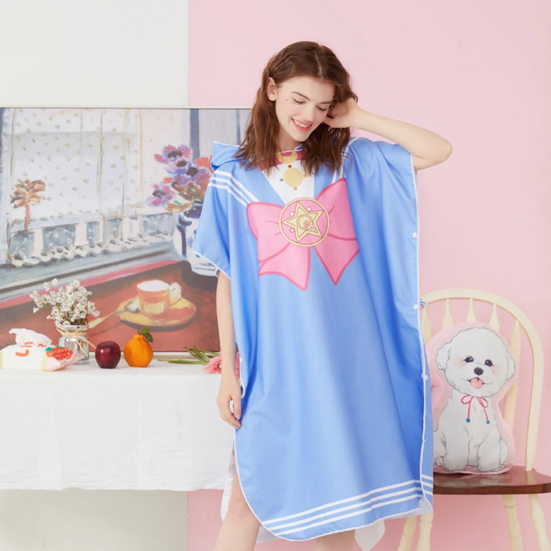 sailor moon Hooded beach towels bath towel Beach Swimming Cloak Bathrobe Quick-Drying