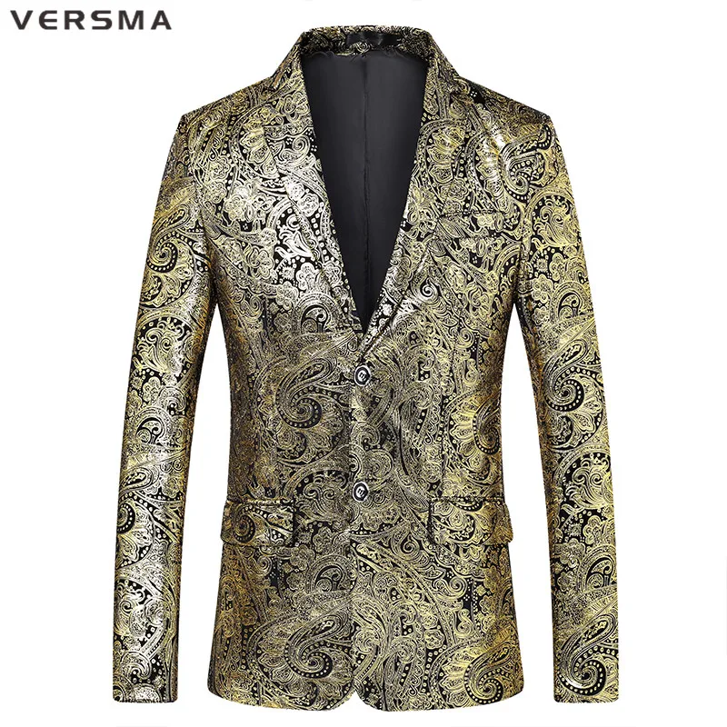 

VERSMA High Quality Gold Slim Fit Stage Blazer Suit Jacket Men Trendy British Style Wedding Men Designer Suits Blazers Male 5XL