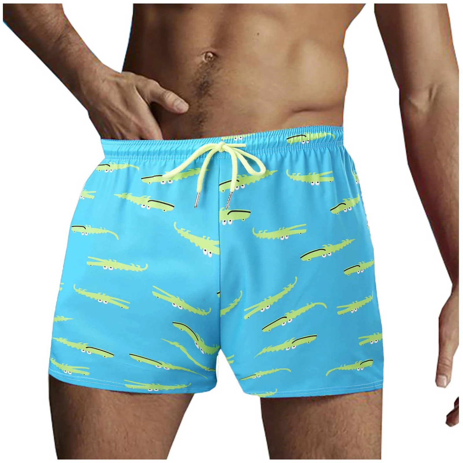 

Mens Slim Double Inner Lining Swimming Shorts Fashion Crocodile Printed Beach Short Trousers Gym Jogger Train Fitness Trunks A50