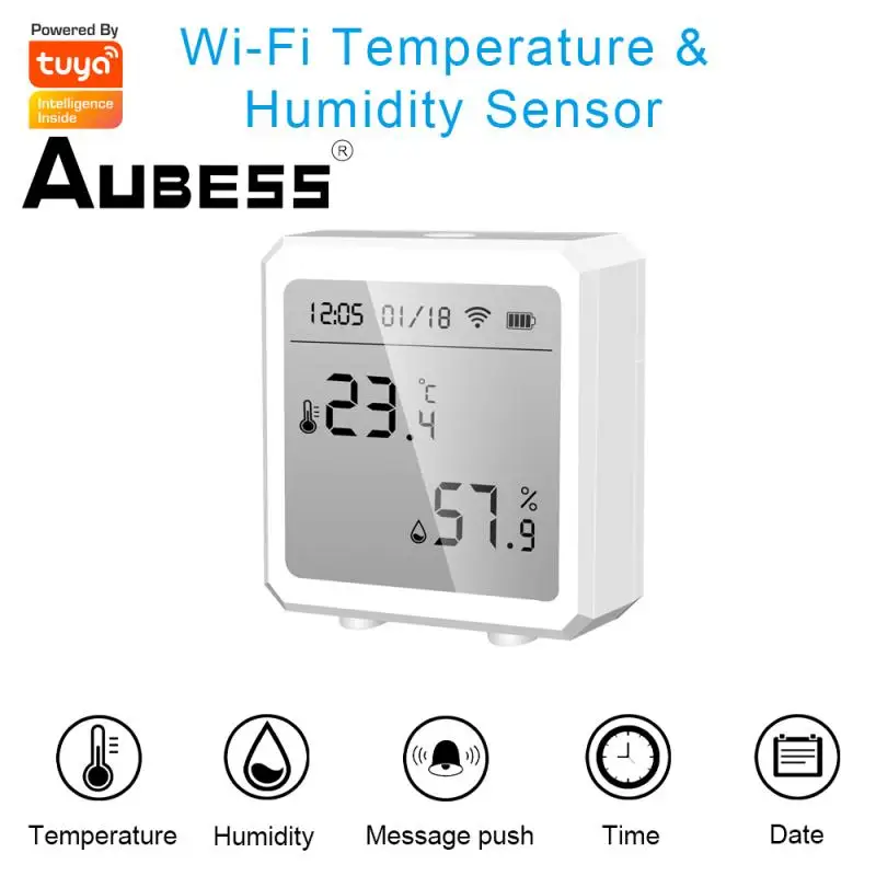 

Датчик температуры и влажности AUBESS Tuya Wi-Fi, комнатный гигрометр, термометр, детектор, поддержка умного дома, Alexa Google Home