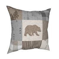 bear patchwork rustic neutrals pillowcase printing fabric cushion cover decorations plaid throw pillow case cover 4040cm
