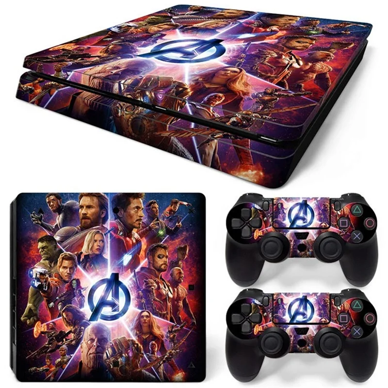 Виниловая наклейка Marvel Avengers для консоли PS4 Slim и 2 контроллера|Наклейки| |