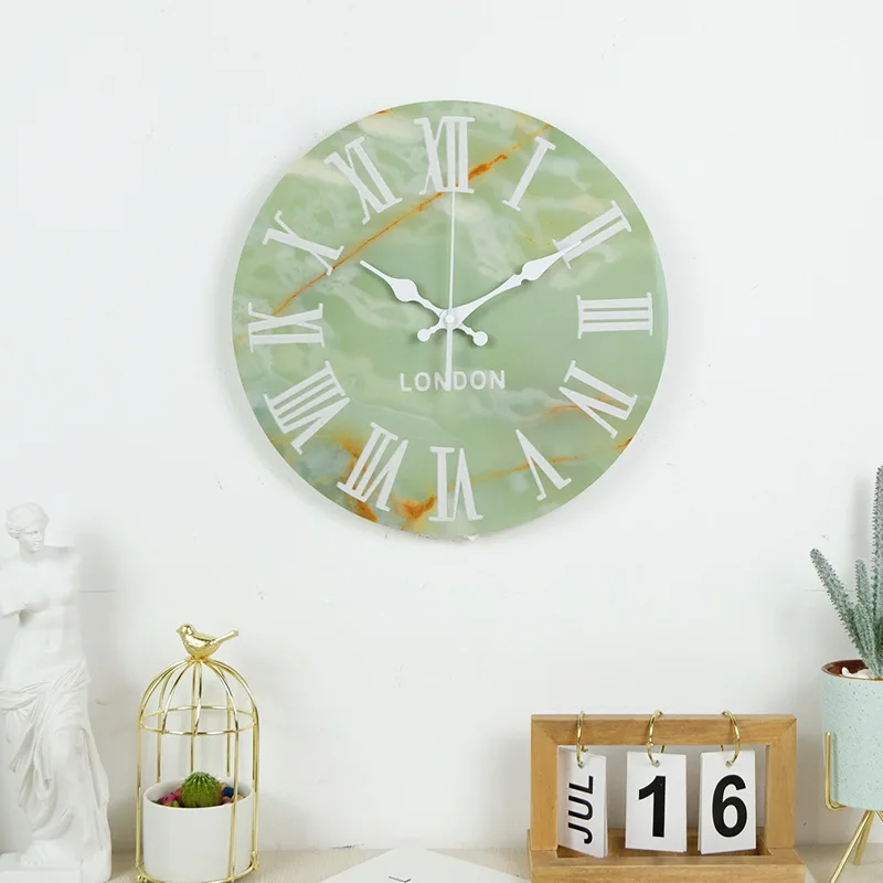 

14inch Marble round wall clock simple living room bedroom, non ticking sound