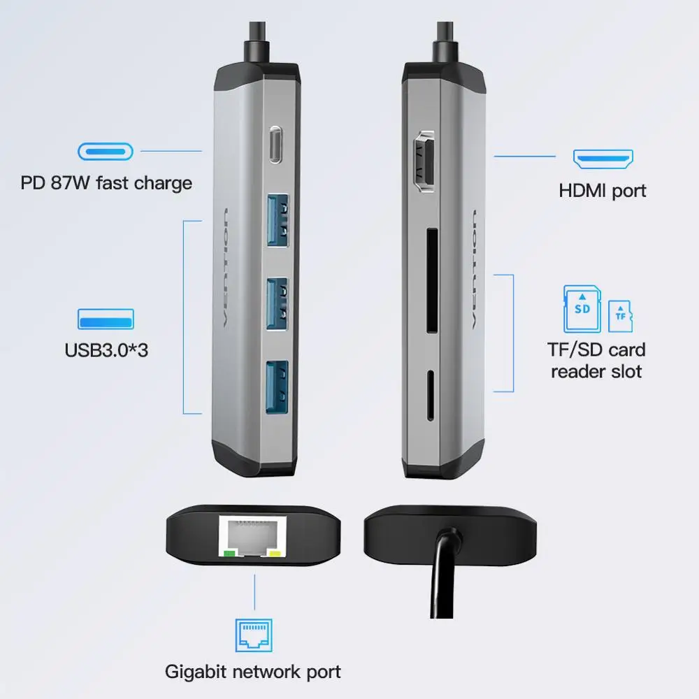 USB Ethernet адаптер Vention 8 в 1 для ТВ приставки ноутбука Windows 7 XP 10|Кабели VGA| |