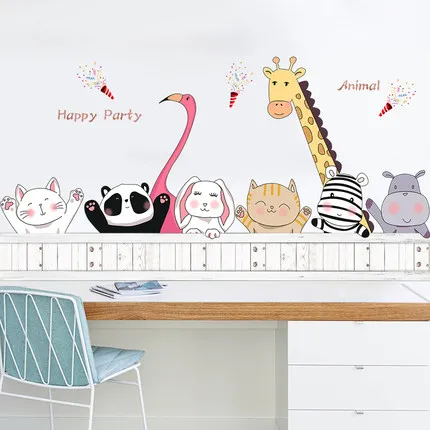 

Cartoon Animal Friends Wall Sticker Cartoon Children's Bedroom Bedside Cute Animal Wallpaper kindergarten Corridor Wall Decors