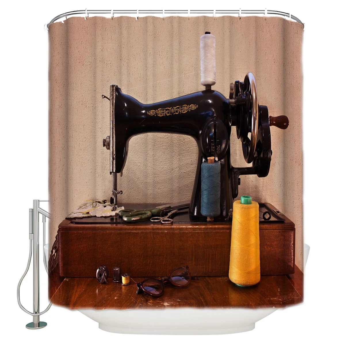 Швейная машина мебель деревянная стол RetroWaterproof Ванная комната душа Шторы
