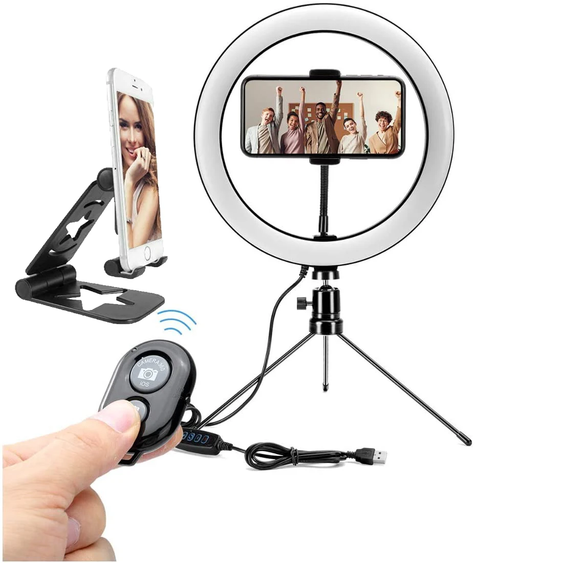 

LED 10" Photography Fill Ringlight Selfie Circle Light Dimmable Ring Lamp Tripod Stand Phone Holder Makeup Live YouTube